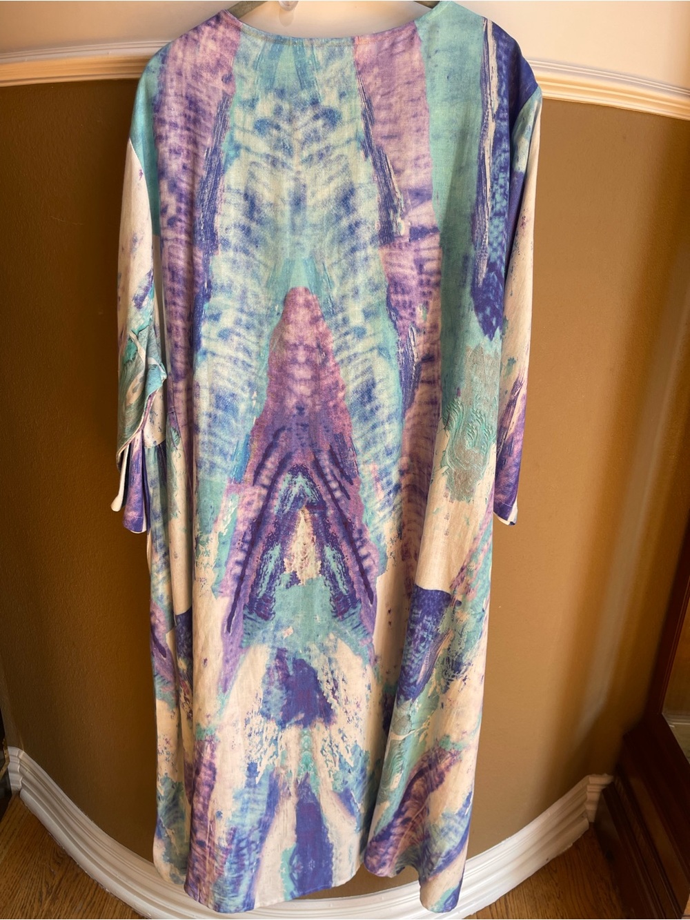 NWT Soft Surroundings XL Wearable Art Watercolor Linen Blend Midi Dress Pockets - Picture 4 of 8